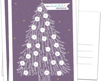 Mini Advent calendar, 5 postcards with baubles to color in | Alternative for Christmas cards & Christmas greetings | Purple White Yellow