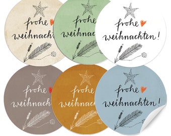 Weihnachtssticker Mix, 24 frohe Weihnachten Aufkleber, pastell