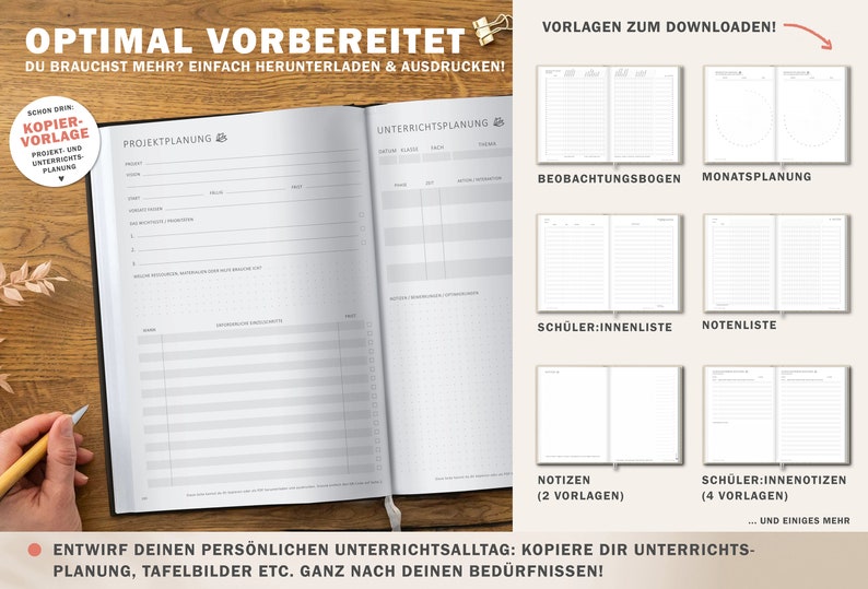 Lerarenkalender 2024 2025 A4 lerarenplanner Schoolplanner voor schooljaar 2024/25 Lesvoorbereiding & planning 21 x 30 cm, zwart en wit afbeelding 6