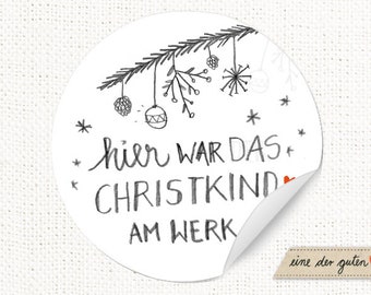 Christkind Weihnachtssticker, 24 Aufkleber für Weihnachtsgeschenke, Handlettering Design, Weiß