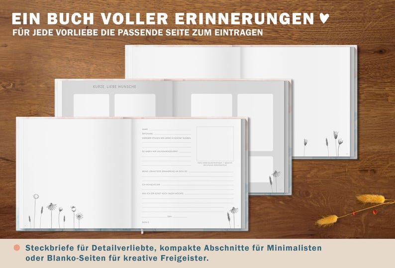 Abschiedsbuch mit Vorgaben als Abschiedsgeschenk für Abschiedsbriefe Gutscheine und Gedichte