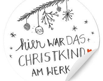 Christkind Weihnachtssticker, 24 Aufkleber für Weihnachtsgeschenke, Handlettering Design, Weiß