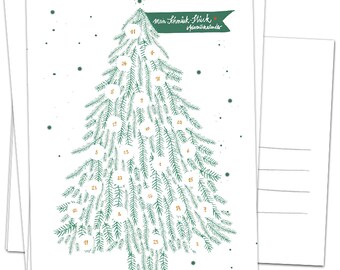 Mini calendrier de l'Avent, 5 cartes postales avec boules de sapin à colorier | Alternative pour les cartes de Noël et les vœux de Noël | vert blanc