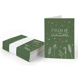 Geschenkanhänger frohe Weihnachten | Grün Rot | 25 originelle mini Weihnachtskarten für Weihnachtsgeschenke | A7 Recyclingpapier Klappkarten