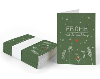 Étiquettes cadeaux Joyeux Noël | Vert Rouge | 25 mini cartes de Noël originales pour cadeaux de Noël | Cartes pliantes A7 en papier recyclé