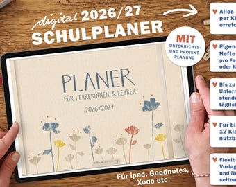 Lehrerkalender digital 2026 2027 | digitaler PDF Lehrerplaner für iPad & GoodNotes | Schulplaner Schuljahr 26/27 | Creme Beige