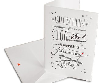 Christmas card - Christmas spirit voucher - funny handlettering greeting card with envelope, white