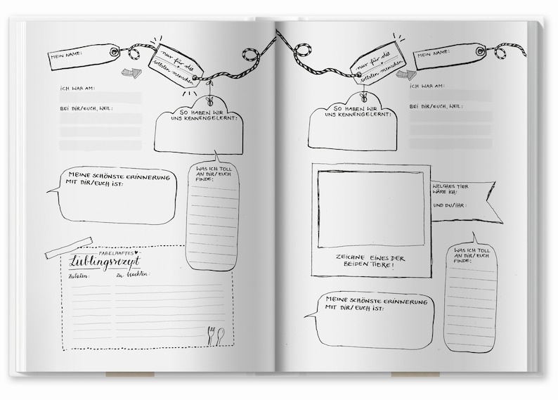 Guestbook with questions to fill out Friends book for adults for writing & painting FSC paper climate neutral White Hardcover image 7