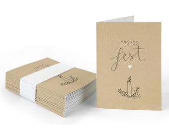 Geschenkanhänger frohes Fest | Beige Weiß | 25 originelle mini Weihnachtskarten für Weihnachtsgeschenke | A7 Recyclingpapier Klappkarten