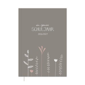 Lehrerkalender 2026 2027, nachhaltiger flexibler A5 Softcover Lehrerplaner, FSC Papier, klimaneutral, mit Leseband, greige weiß rosa