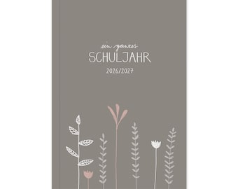 Teacher's planner 2026/2027, sustainable flexible A5 softcover, FSC paper, climate-neutral, with ribbon bookmark, greige white pink