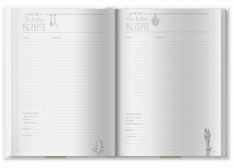 Großes Rezeptbuch in A4 zum Selberschreiben Meine liebsten Rezepte DIY Kochbuch, Design in Weiß, FSC Papier, Hardcover, 21 x 30 cm Bild 8