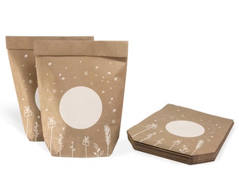 Christmas bags Gift bags to write on yourself | 12 kraft paper bags with Christmas decorations | Wrapping Paper Alternative | 14cm x 22cm