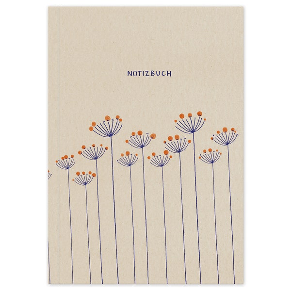 Notebook A5 squared | Flowers diary, idea book, writing book for adults & teenagers | 120 pages, recycled paper, softcover, beige