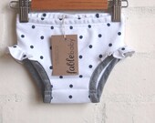 Organic Cotton Baby Nappy Pant  with Frill / Bloomers - Navy Spot on White
