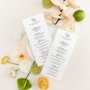Personalized Wedding Menu Cards, Monogram Wedding Menu Cards, Classic Wedding Menu Cards