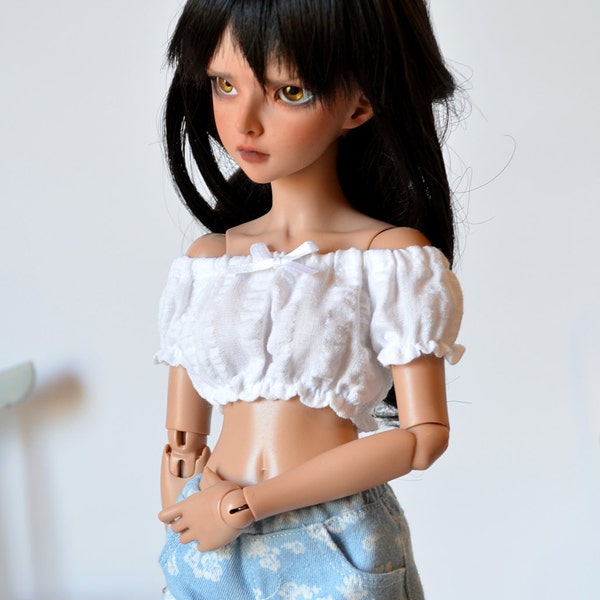 White peasant crop top for minifee, unoa, and similar sized MSD BJDs