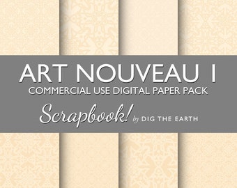 INSTANT DOWNLOAD Art Nouveau Wallpaper Digital Collage Sheets 12x12 inch Set of 8 Digital Papers Ivory Commercial Use Kit