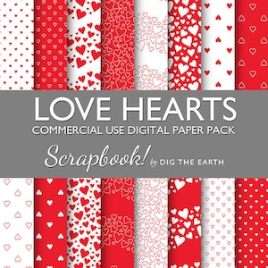 Instantánea descargar amor corazones fondos de pantalla Digital Collage hojas 12 x 12 pulgadas Set de 16 Digital documentos primarios rojo uso Kit comercial
