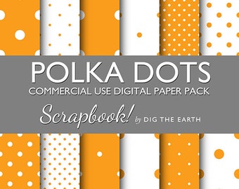 INSTANT DOWNLOAD Polka Dots Digital Collage Sheets 12x12 inch Set of 12 Digital Papers Orange Commercial Use Kit