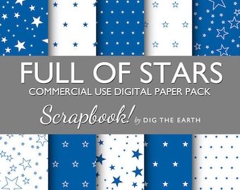 INSTANT DOWNLOAD Full Of Stars Wallpaper Digital Collage Sheets 12x12 inch Set of 10 Digital Papers Blue Commercial Use