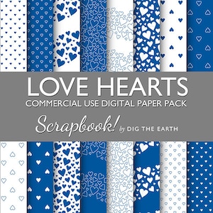 Instant Download amore cuori carta da parati digitale fogli di Collage 12x12 pollici Set di 16 carte blu commerciale uso Kit digitale
