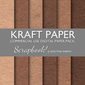 DESCARGAR INSTANT Kraft Digital Collage hojas de papel 12 x 12 pulgadas Set de 6 Digital papeles marrón reciclado uso Kit comercial