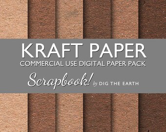 INSTANT DOWNLOAD Kraft Paper Digital Collage Sheets 12x12 inch Set of 6 Digital Papers Brown Recycled Commercial Use Kit