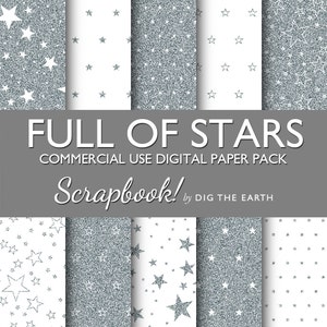 INSTANT DOWNLOAD zilver Glitter vol sterren digitale papier 12 x 12 inch Set van 11 commercieel gebruik