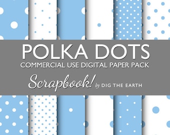 INSTANT DOWNLOAD Polka Dots Digital Collage Sheets 12x12 inch Set of 12 Digital Papers Pastel Baby Blue Commercial Use Kit