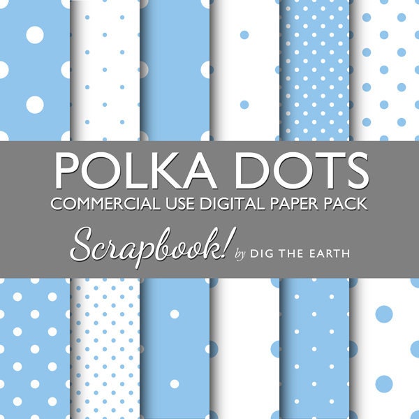 INSTANT DOWNLOAD Polka Dots digitale Collage Blatt 12 x 12 Zoll-Set von 12 Digital Papiere Pastell babyblau kommerzielle Nutzung Kit