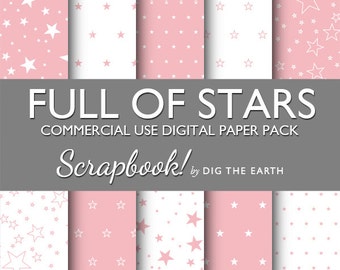 INSTANT DOWNLOAD Full Of Stars Wallpaper Digital Collage Sheets 12x12 inch Set of 10 Digital Papers Baby Pink Commercial Use Kit