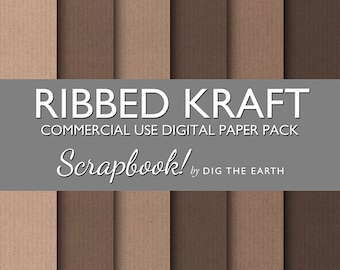 INSTANT DOWNLOAD Ribbed Kraft Paper Digital Collage Sheets 12x12 inch Set of 6 Digital Papers Brown Recycled Commercial Use Kit