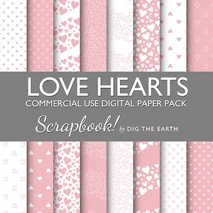 Instant Download Liebe Herzen Wallpaper digitale Collage Blatt 12 x 12 Zoll eingestellt von 16 Digital Papiere Baby Rosa kommerzielle Nutzung Kit