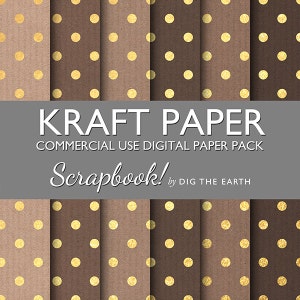 DESCARGAR INSTANT acanalada papel Kraft con oro lunares Digital Collage hojas 12 x 12 pulgadas sistema de 6 Digital documentos comerciales de uso