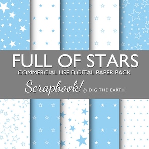INSTANT DOWNLOAD Full von Stars Wallpaper digitale Collage Blatt 12 x 12 Zoll-Set von 10 Digital Papiere babyblau kommerzielle Nutzung