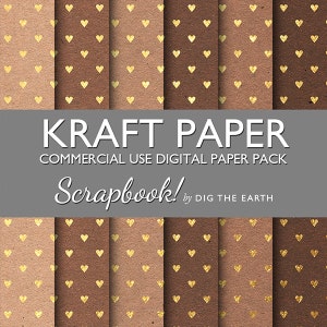 INSTANT DOWNLOAD Kraftpapier mit Gold Herzen digitale Collage Blatt 12 x 12 Zoll Set von 6 Digital Papiere kommerzielle Nutzung Kit