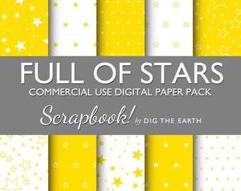 INSTANT DOWNLOAD Full Of Stars Wallpaper Digital Collage Sheets 12x12 inch Set of 10 Digital Papers Yellow Citrus Commercial Use