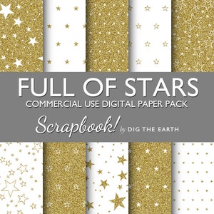 INSTANT DOWNLOAD Gold Glitter volledige van sterren digitale papier 12 x 12 inch Set van 11 commercieel gebruik