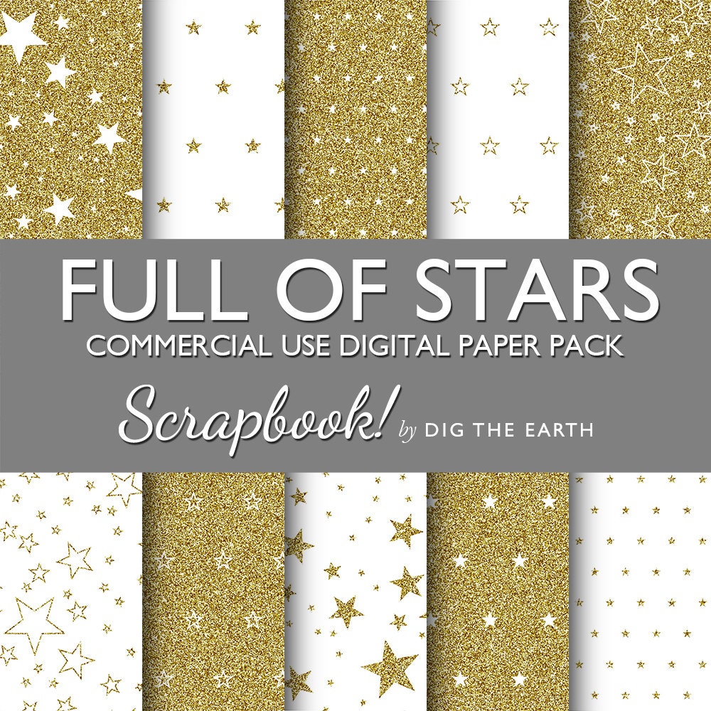INSTANT DOWNLOAD Gold Glitter Full of Stars Digital Paper 12x12 Inch