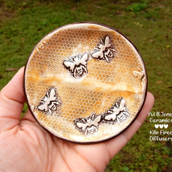 Honey Bee Ceramic Pill Dish,Embossed Jewelry Ring Trinket,Food Safe Spoon Holder,Handmade Mothers Day Gift, Home Decor