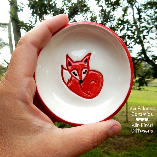 Little Red Fox Small Ceramic Jewelry or Spoon Rest Dish,Food Grade,Spoon or Pill Tray,Ring Trinket Keepsake,Cute Woodland Home Decor