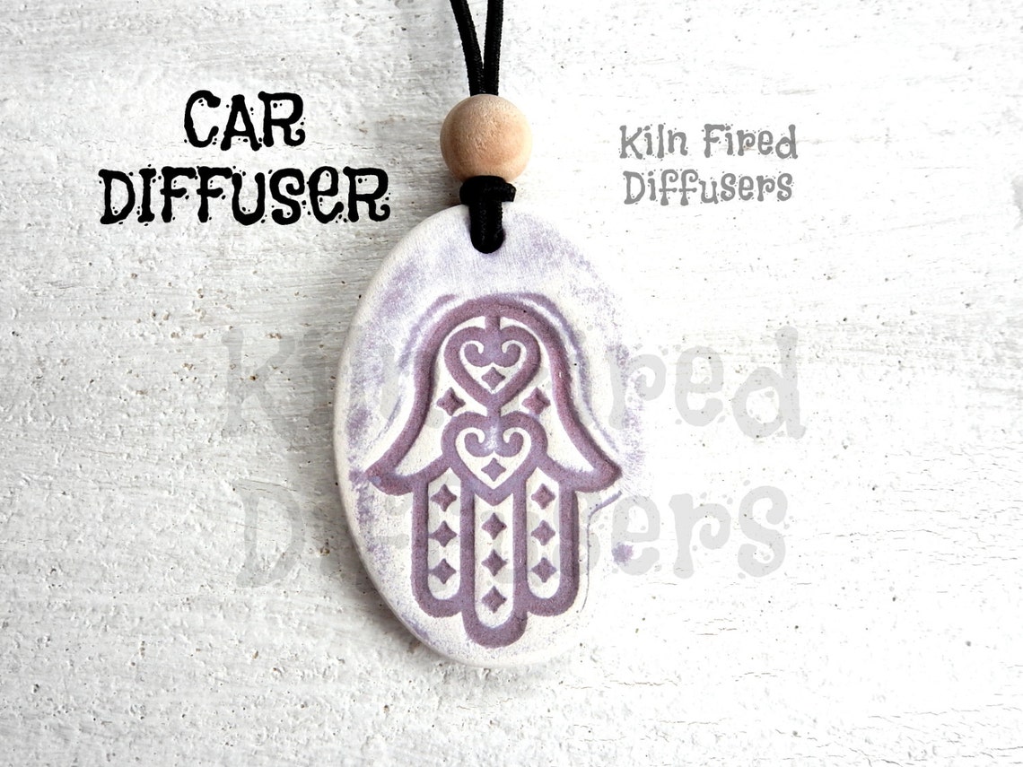 Kiln Fired Hamsa Hand Lavender Essential Oil Car Diffuser Rear Etsy