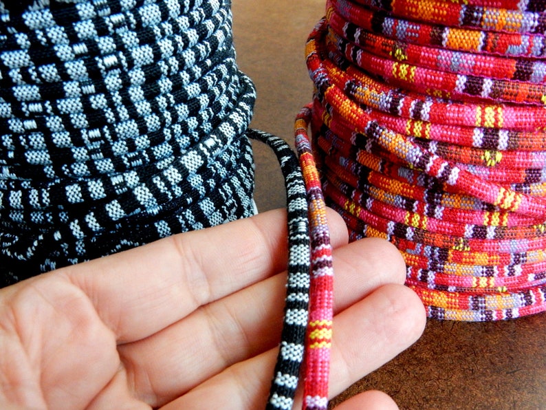 African Fabric Ethnic Rope Cord Colorful Black /& White Pink Orange Thick 6 mm Round Cloth Cotton Boho Bohemian Wrap Bracelet Jewelry Making