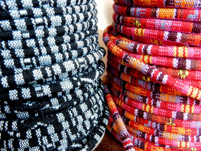 African Fabric Ethnic Rope Cord Colorful Black /& White Pink Orange Thick 6 mm Round Cloth Cotton Boho Bohemian Wrap Bracelet Jewelry Making