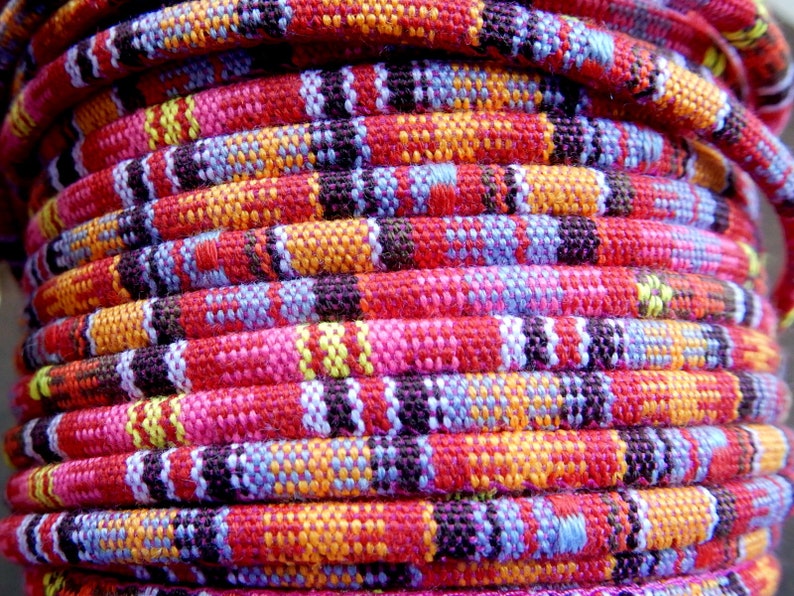 African Fabric Ethnic Rope Cord Colorful Black /& White Pink Orange Thick 6 mm Round Cloth Cotton Boho Bohemian Wrap Bracelet Jewelry Making