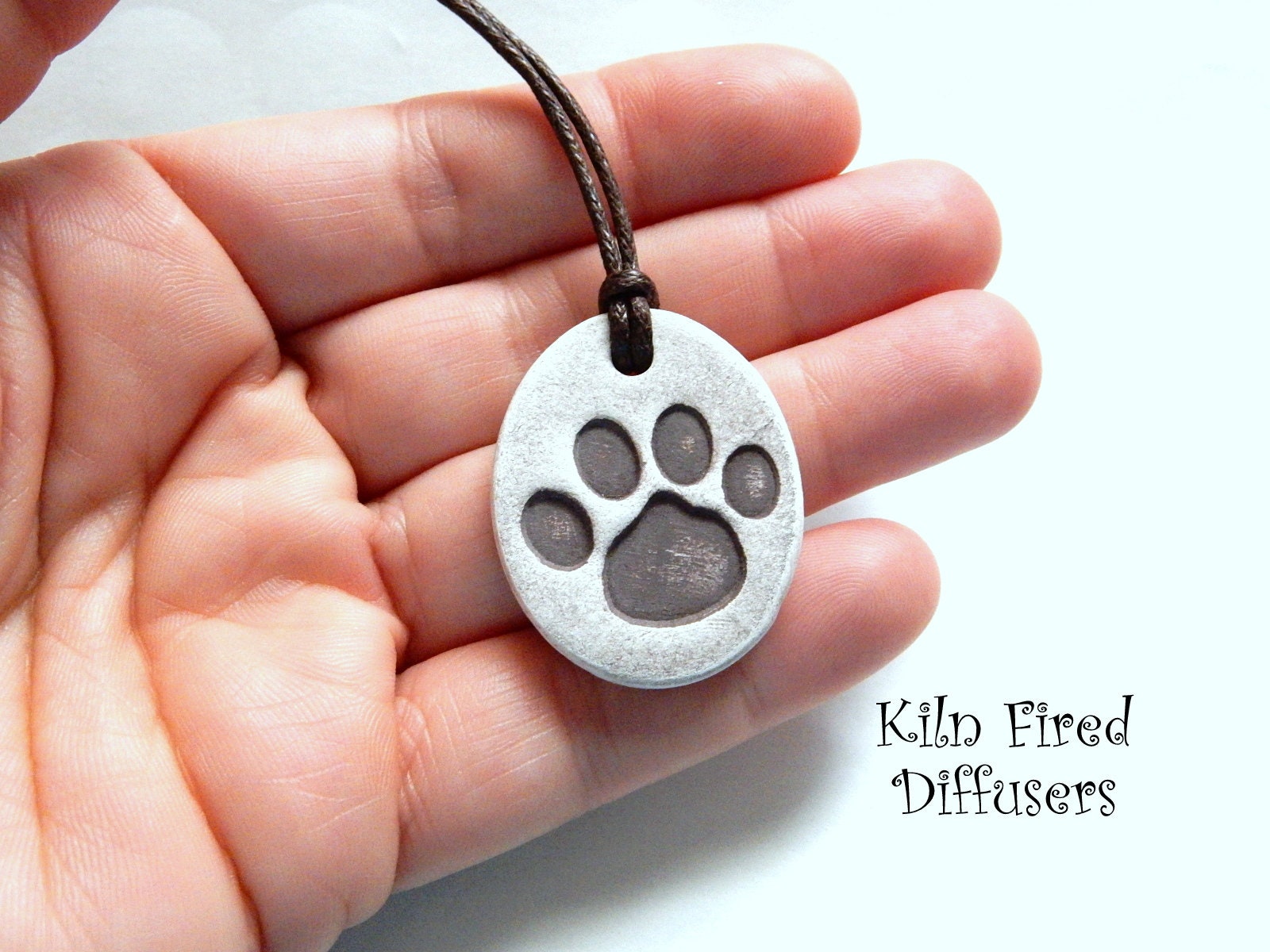 Paw Print Essential Oil Kiln Fired Clay Diffuser Necklace Etsy