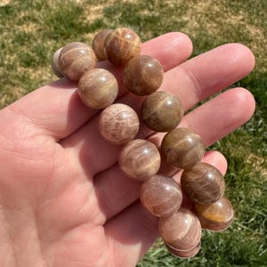 Peach Moonstone Bracelet 15mm Beads