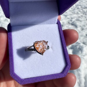 Garden Quartz Lodolite Heart Ring, Adjustable .925 Sterling Silver