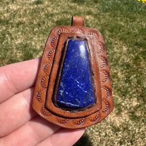 Lapis Lazuli Cabochon and Leather Pendant